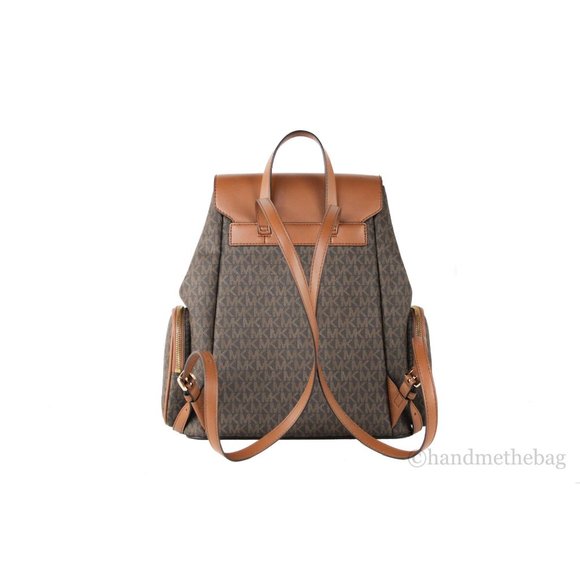 NWT Michael Kors Jet Set Large Brown Signature PVC Chain Backpack Flap Book Bag - Picture 7 of 10